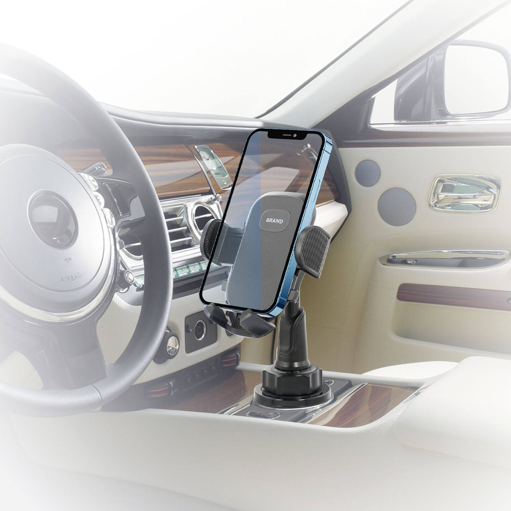 Customizable Universal Car Cup Holder with Front Panel Mobile Phone Holder Mount CZ91065 | Sinohero